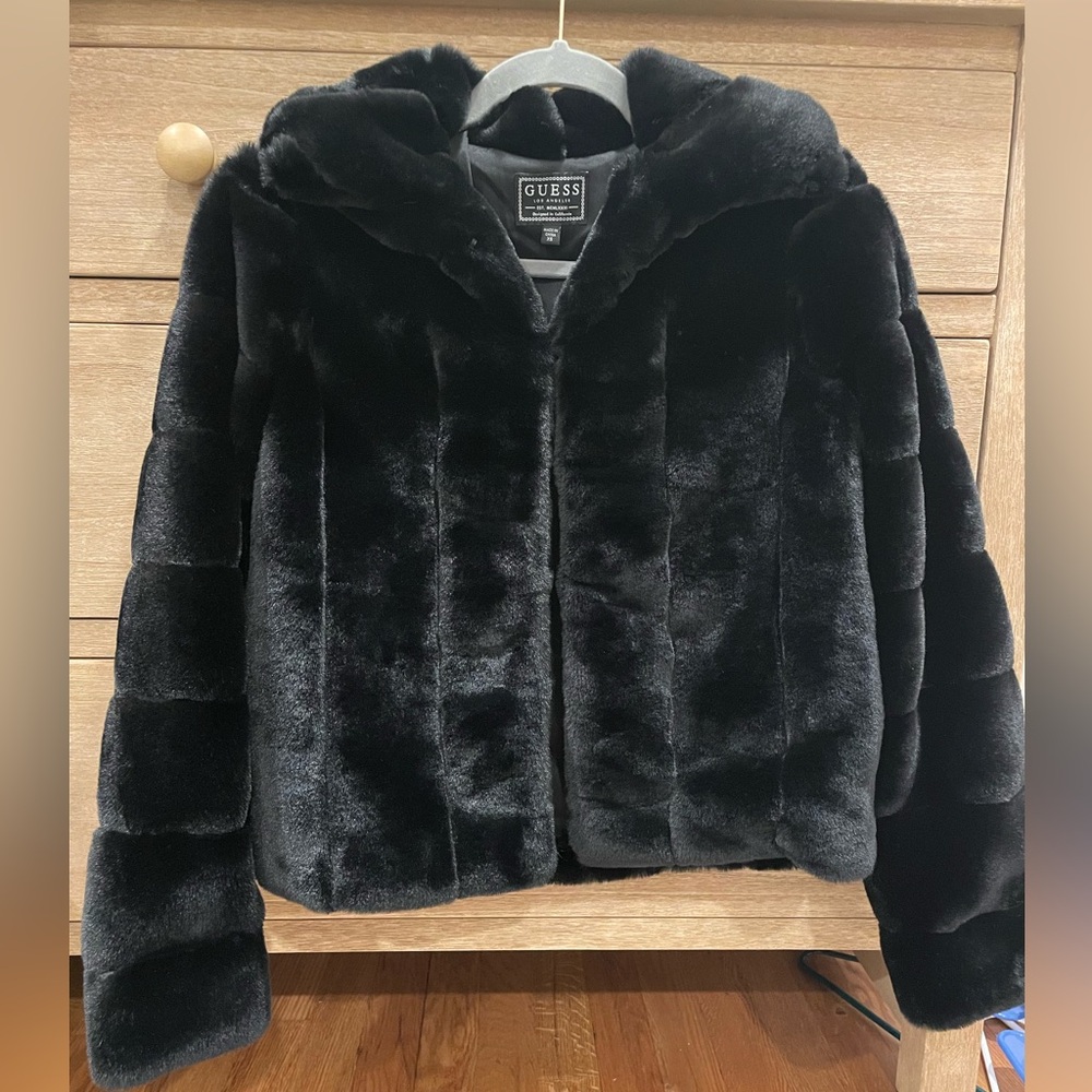 GUESS Plush Black Faux Fur Jacket